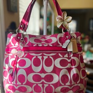 Coach Pink and Cream Signature Shoulder Bag